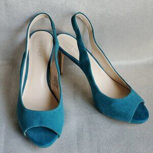 NINE WEST Teal Suede Leather Upper Slingback Heels SIZE: 9M